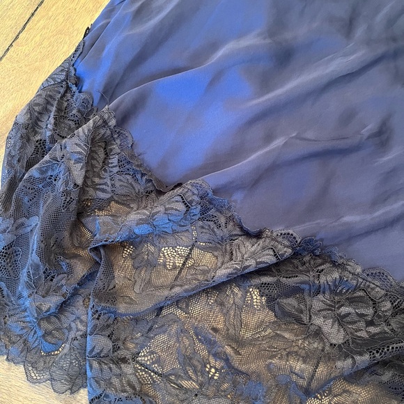 Free People Lace-Trim High-Low Satin Skirt in Navy - Picture 6 of 9